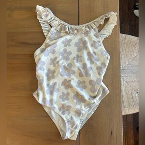 Rylee + Cru Girls Cream One-Piece Swimsuit with Taupe Floral Print
